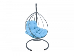 Подвесное кресло Кокон Капля каркас серый-подушка голубая