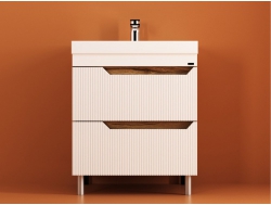 Тумба Леон Риф 60 напольная 2 ящика раковина Слим 60 солярис/белый риф