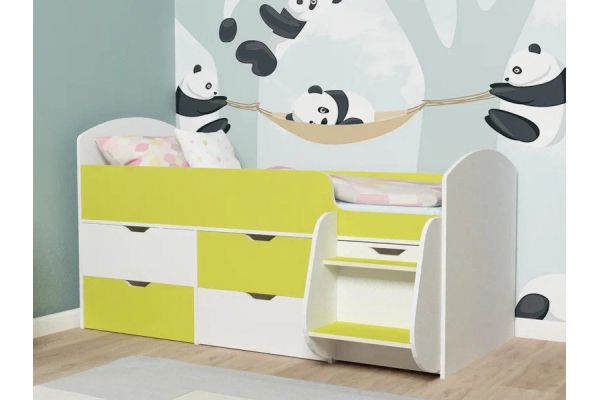 Кровать Малыш-7 белое дерево-лайм