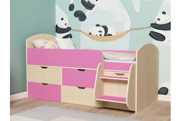 Кровать Малыш-7 Дуб-Розовый