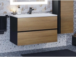 Тумба с раковиной Uperwood Barsa 80 см раковина белая-тумба черная/дуб сонома