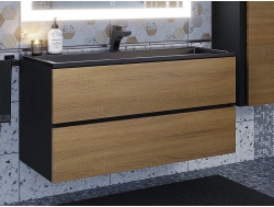 Тумба с раковиной Uperwood Barsa 100 см раковина черный глянец-тумба черная/дуб сонома