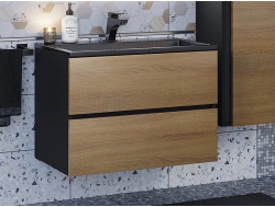 Тумба с раковиной Uperwood Barsa 70 см раковина черный глянец-тумба черная/дуб сонома